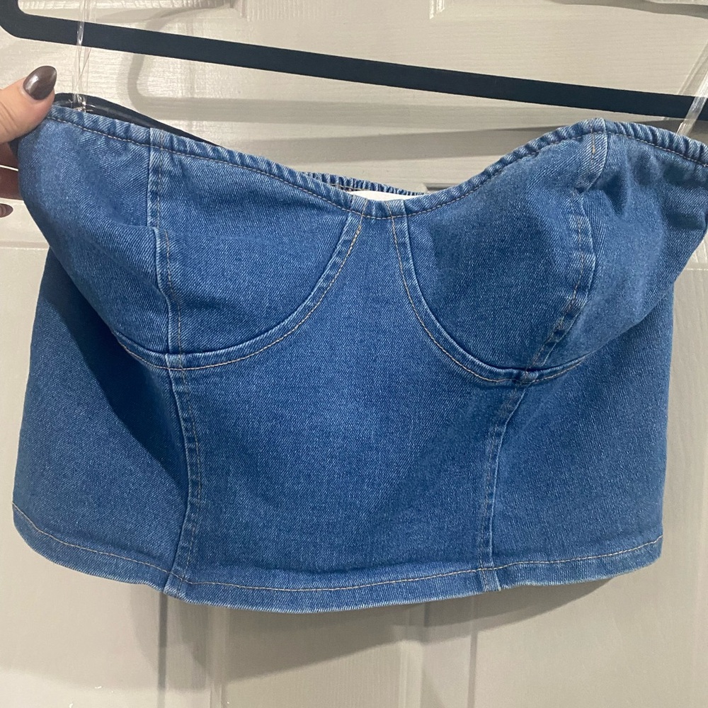 Altar'd State Blue Denim Strapless Top